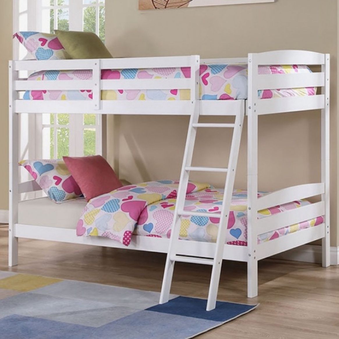 WHITE TWIN/FULL BUNK BED!!✨(mattress is not included)🔥Visit Our Showroom📍Apply Now✅ Delivery Express🚚 