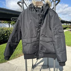 Forever 21 Men Faux Fur Trim Hooded Parka Coat Size M