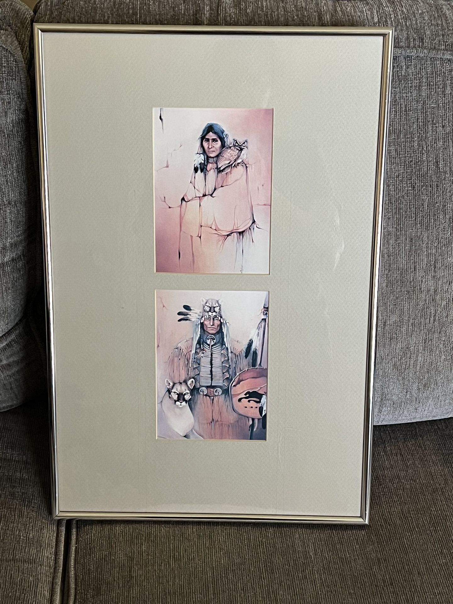 Native American Original Painting Framed Artwork by Marie Buchfink Medicine Woman & Thunder Heart