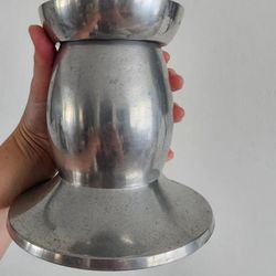 Vintage Modernist MCM Silver Pewter Chunky Large Candlestick Holder 