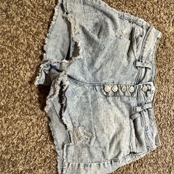 Blue distressed jean shorts