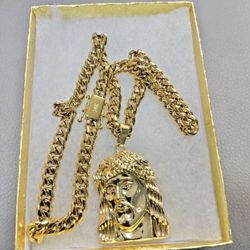 14K gold filled 8mm Cuban link chain and pendant 