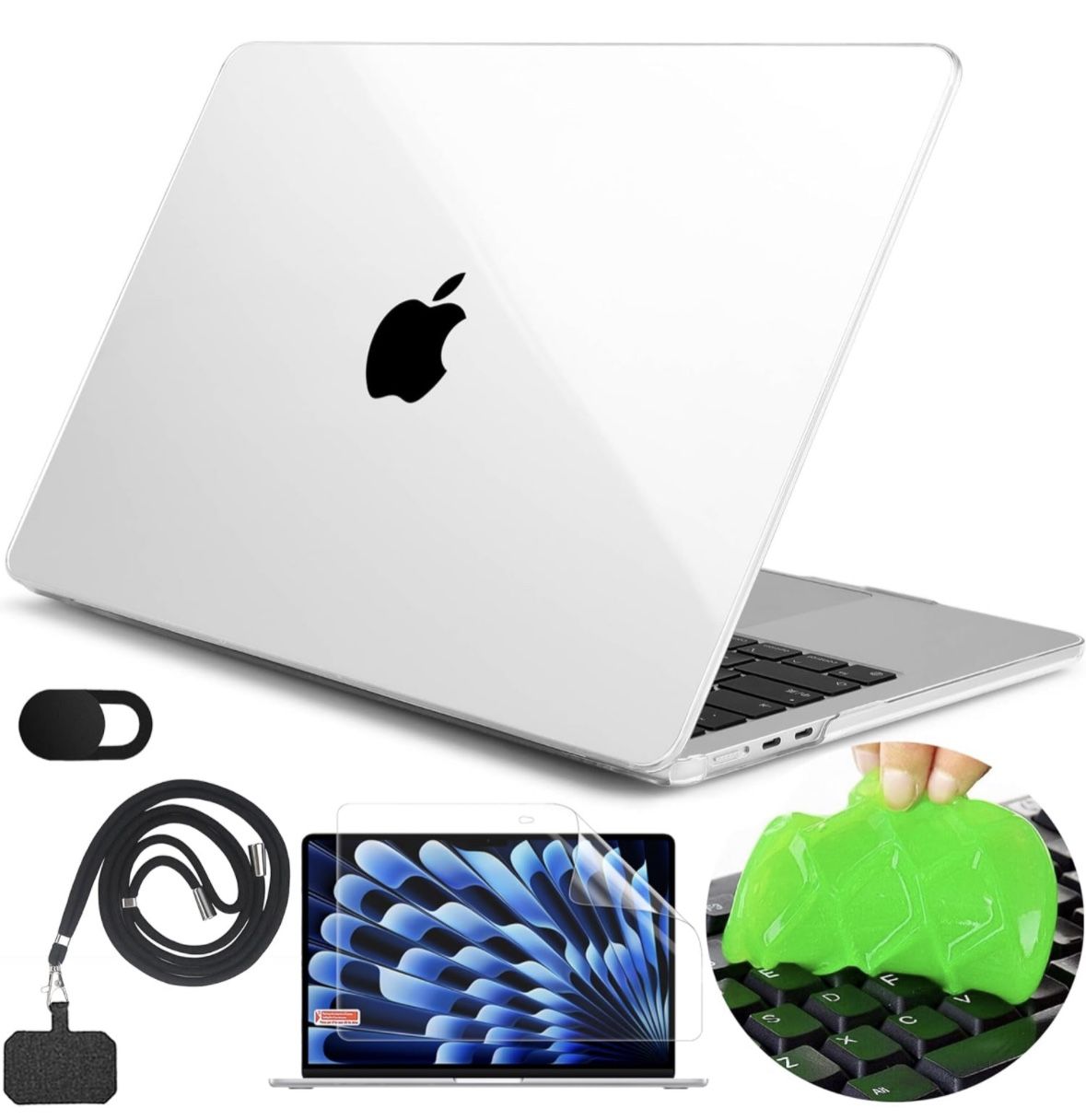 MacBook Air 15 inch Case, 2023 A2941 & M2 chip Case, Screen Protector + Webcam Cover + Magic Clean
