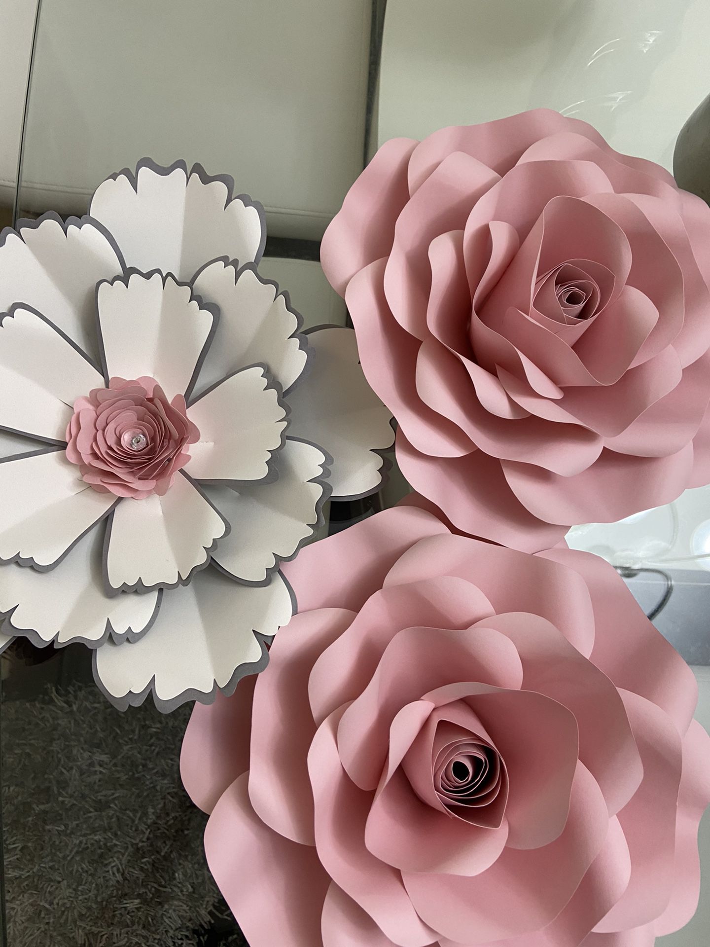 Set Of 3 Handmade paper flowers and decorations.