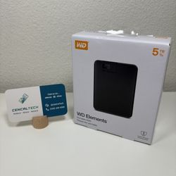 New WD 5TB Elements Portable HHD Storage USB 3.0 Model WDBU6Y0050BBK-WESN Black