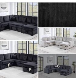$650. 4Piece Convertible Sectional  Sleeper Sofa ,Chaise Storage ,Sofa Storage & USB Ports