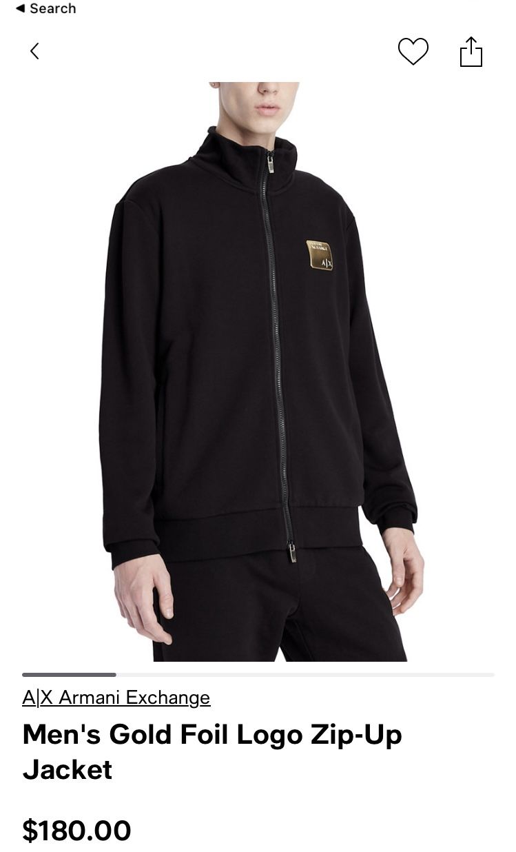 Brand New Armani Exchange Black and Gold Zip Up Jacket