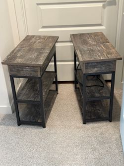 Set of 2 End Tables with Storage & Built-in Power Outlets