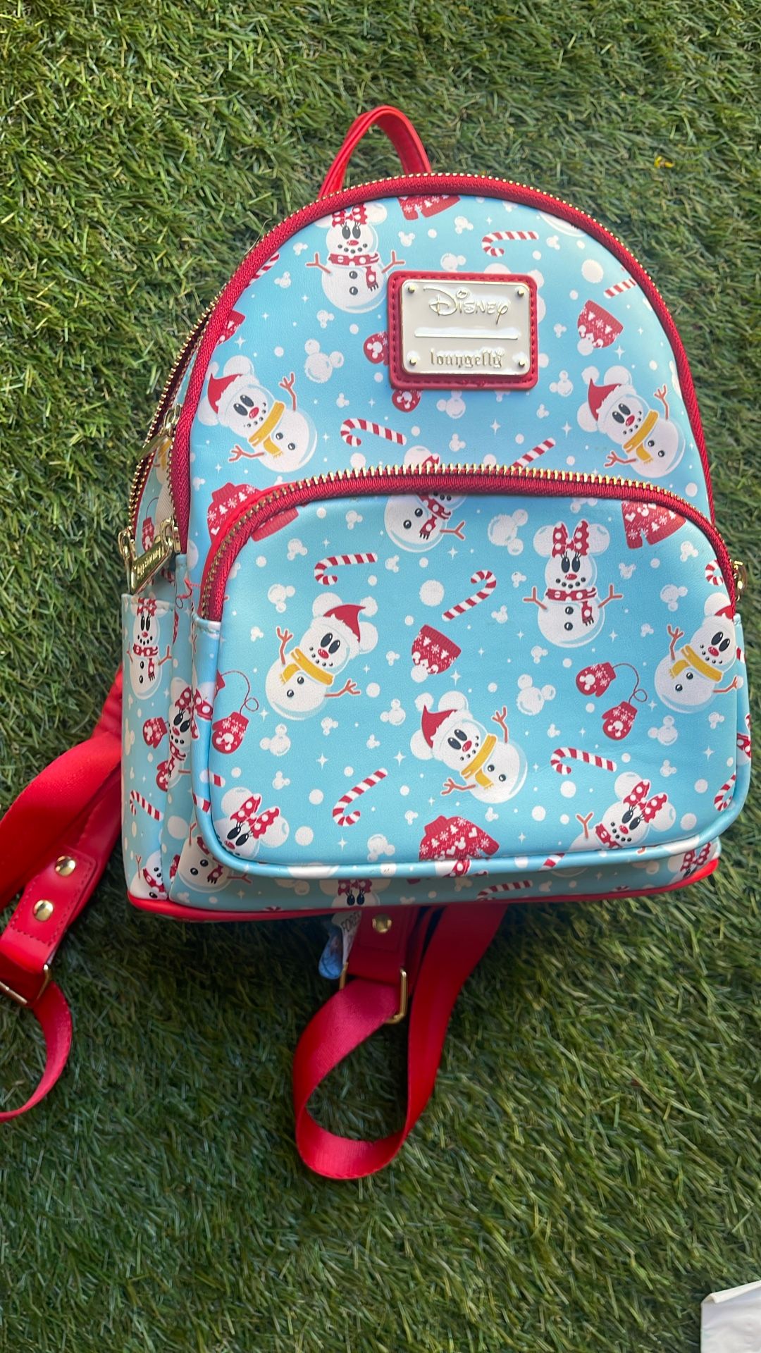 Loungefly Disney Christmas Mickey and Minnie Snowman AOP Womens Double Strap Shoulder Bag Purse 