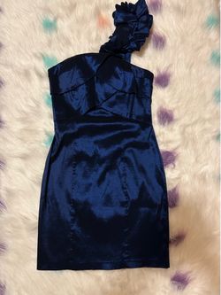 Papaya navy blue one-shoulder dress with floral print and ruffles, size M (girls)
