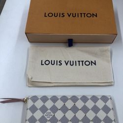 Louis Vuitton Damier Azur Portefeuille Clemence Studs Long Wallet Rose Ballerine
