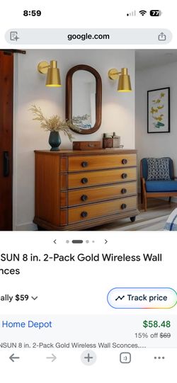 Brand New Battery Operated Gold Wall Sconces Of Set Of 2