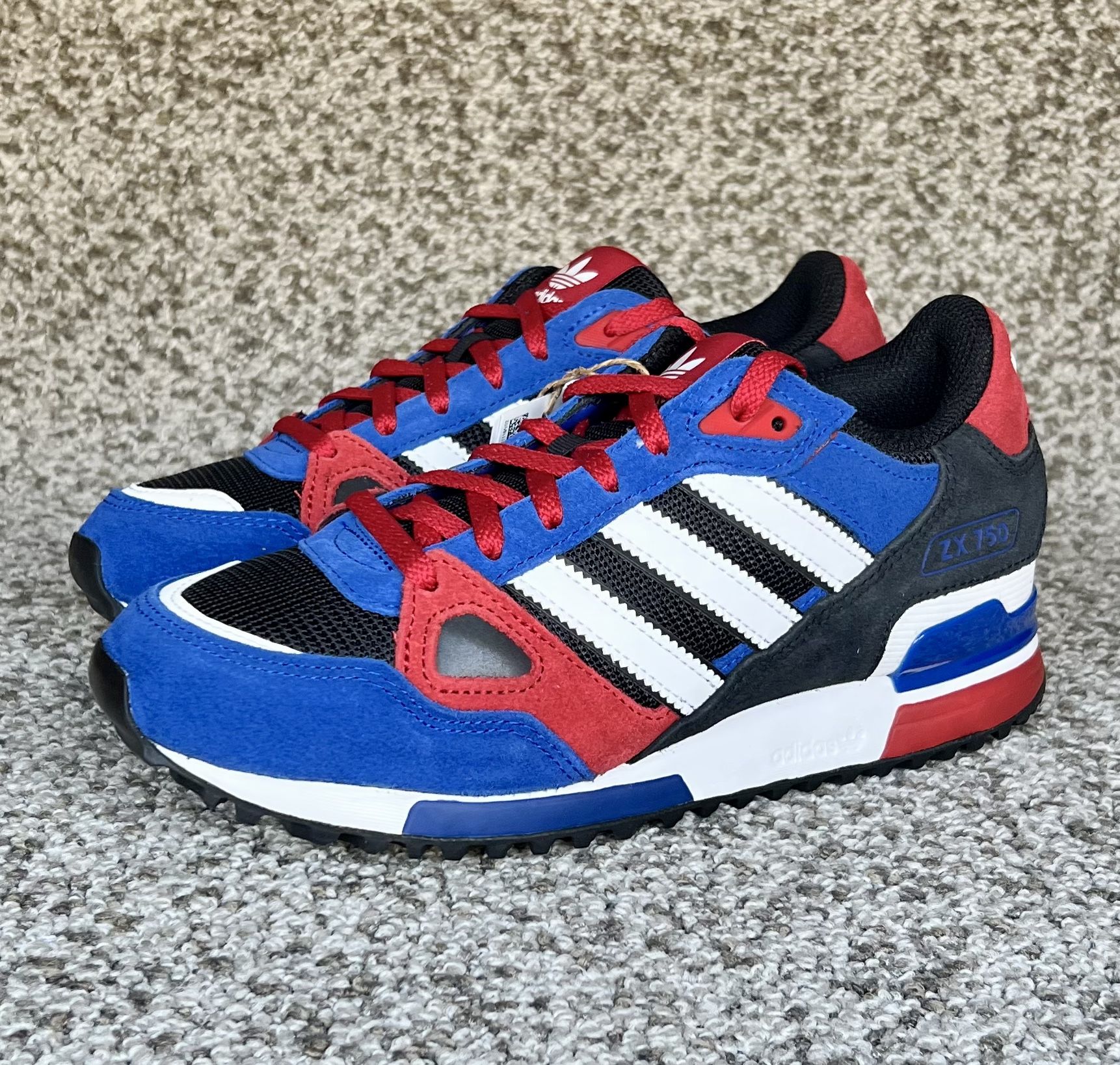 yk Adidas Men's ZX 750 Retro Style Shoes Blue/Black/Red 5 US Size