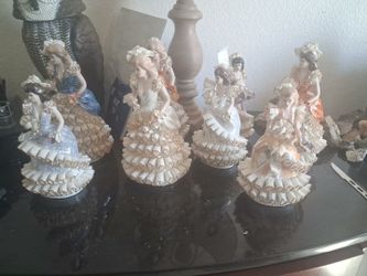 Porcelain Dresden Lace Lady Figurines Set