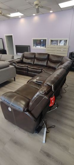 New sectional sofa with three power recliners on sale now don't miss