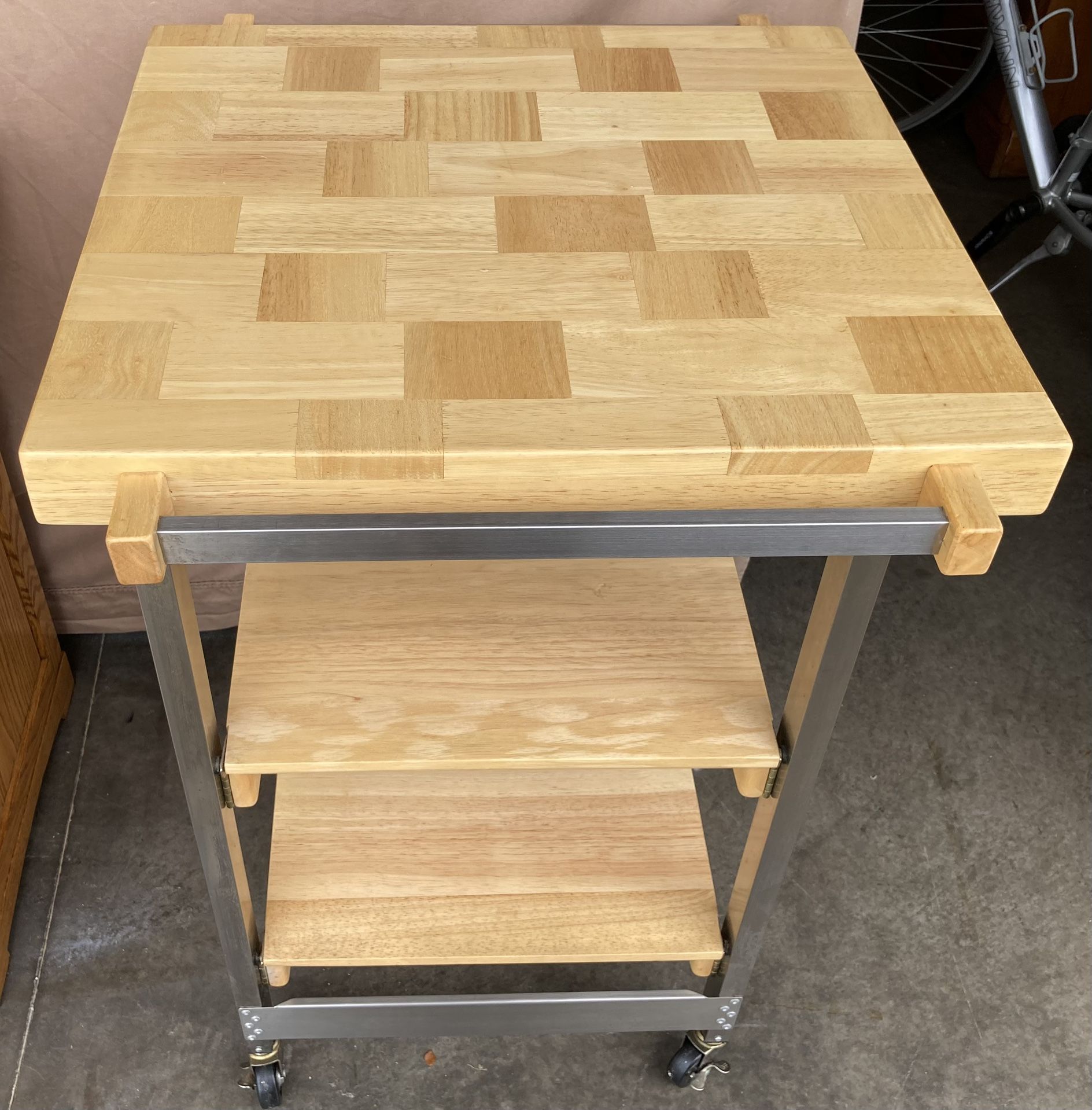 Portable Folding Butcher Block & Stainless Steel Kitchen Island