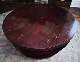 Round Dark Wood Coffee Table - Solid & Stylish
