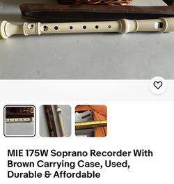 MIE 175W Soprano Recorder w/brown Carrying Case