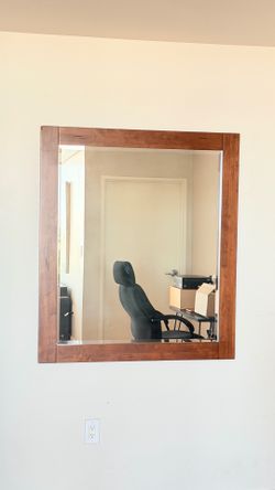 Large Modern Wood Framed Mirror - light brown