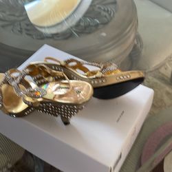 Rhinestone Wedding Fancy Sandals 6 Gold