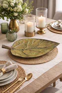 Gorgeous 20" Vintage 20" Metal Leaf Tray Dish | Hand-Formed Kitchen Decor Home Patina | Botanical Décor