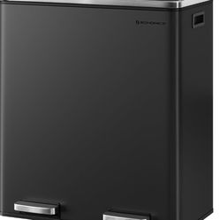 Trash Can, 2 x 8 Gallon (2 x 30 L) Garbage Can for Kitchen, with 15 Trash Bags, 2 Compartments, Plastic Inner Buckets and Hinged Lids, Airtight, Black