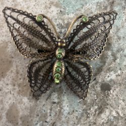 Jewelry Butterfly Pin With Peridot Colored Gemstones