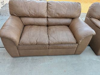Tan Leather Loveseat