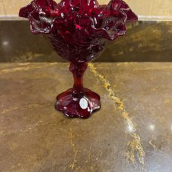 Beautiful Ruby Red Compote in the Rose Pattern, made by Fenton