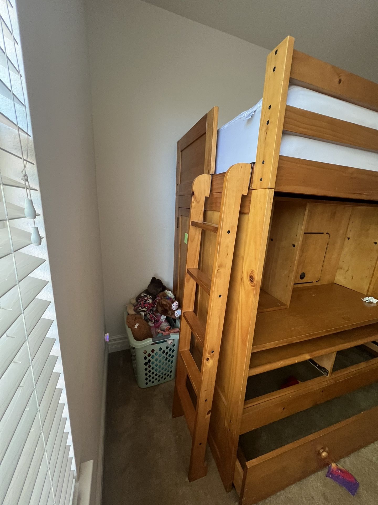 Wood Desk With Loft Bed And Trundle Bed It Was A Great Set Up For My Daughter But Has Out Grown Now