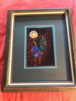 HAND-PAINTED WEST AFRICAN NIGERIAN ART FRAMED OKEY SIGNED ACRYLIC