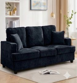 89" Chenille Sofa 3 Seater Couch with Extra Upholstered Deep Seats for Living Room,Removable Cover,Blue