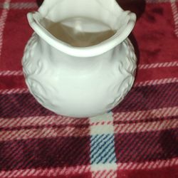 Vintage White Ceramic Embossed Pitcher /  Vase