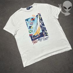 Polo Ralph Lauren Sailboat Jersey T-Shirt Mens L White Classic Fit Graphic