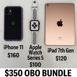 iPhone 11 (w/Case), Apple Watch Series 5, iPad 7th Gen – $350 OBO – Buy Bundle or Separate – Must Sell! 