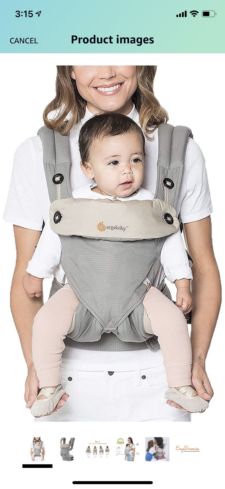Ergobaby 360 All-Position Baby Carrier with Lumbar Support (12-45 Pounds), Grey