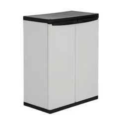 HDX Premium One 26.9 in. W x 33.8 in. H x 15.8 in. D 2-Shelf Resin Freestanding Cabinet in Grey