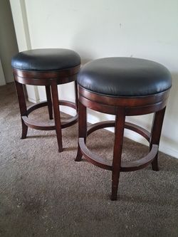 Pair of Backless Bar Stools with Black Cushions