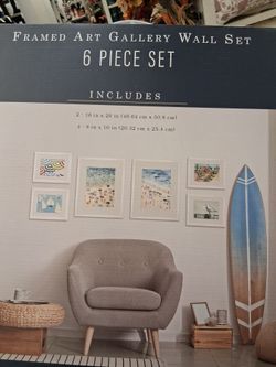 6 pc framed beach scene wall set. New in box