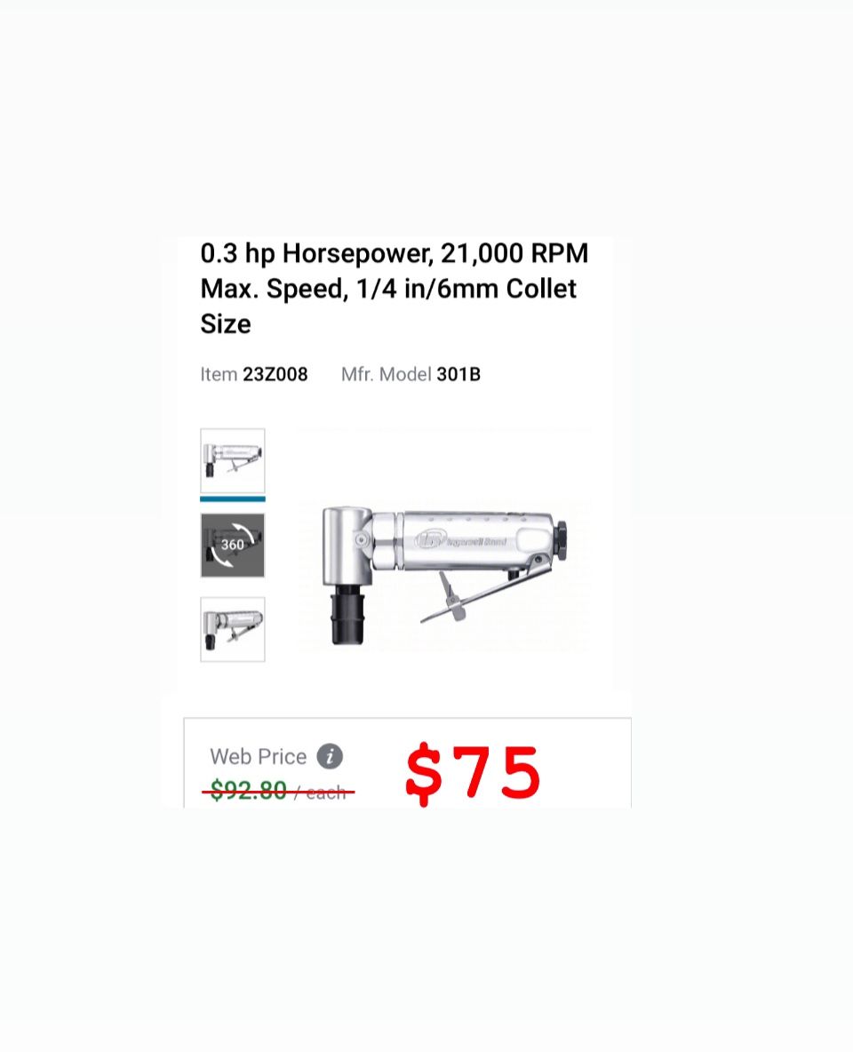 .3 HP, 21,000 RPM INGERSOLL RAND ANGLE DIE GRINDER