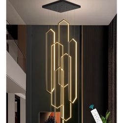 6-Rings Chandelier Modern, Black Large Contemporary LED Light for Living Room Entrance