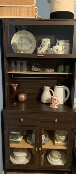 NEW IN BOX (15.7"D x 23.6"W x 71"H) Freestanding Cabinet-Glass Doors, Drawers-Self-Assembly