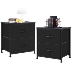 2 Drawer Nightstand Set of 2, Small Dresser with Fabric Storage Bins, Versatile Bedside Table for Bedroom, Living Room, Dorm, or Entryway, Compact End