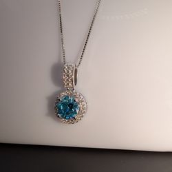 1 Carat Blue Moissanite Pendant Flooded With Moissanite Pointers 