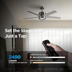 52 Inch Quiet Sleek Ceiling Fan with Light and Remote 6 Speeds