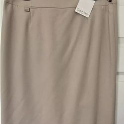 Calvin Klein High-Rise Luxe Stretch Kaki Pencil Skirt, Lined Women's Size 14