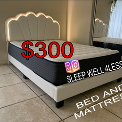 NEW QUEEN BED FRAME AND MATTRESS