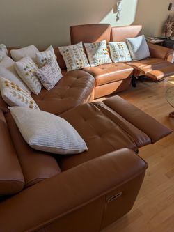 Modern Cognac Leather Power Reclining Sectional Sofa – Excellent Condition