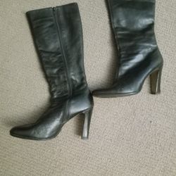 Leather Upper Blk Knee High Boots