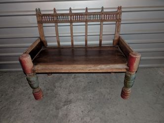 Antique solid wood oxcart design bench